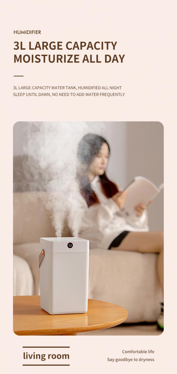 3L Kapasitas besar Double Spray Diffuser Kelembaban dingin Kabut Nebulisasi Humidifier Udara Dengan Layar Digital 3