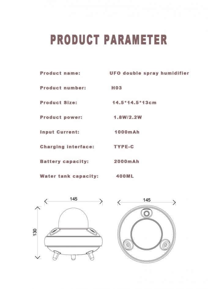 Wireless Rechargeable 400ml UFO Astronaut Humidifier USB 5V 12