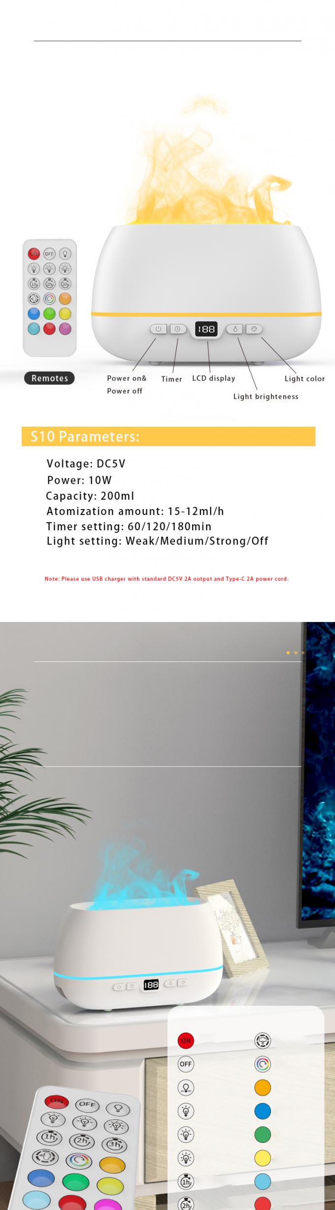 2023 New Design Ultrasonic Flame Diffuser 200ml RGB Light Flame Humidifier Dengan Remote Controller Aroma Diffuser Untuk Rumah Tangga 11