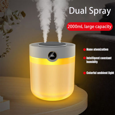 Kapasitas besar 2L Kelembaban Tampilan Dual Spray USB Silent Rumah Tangga Humidifier